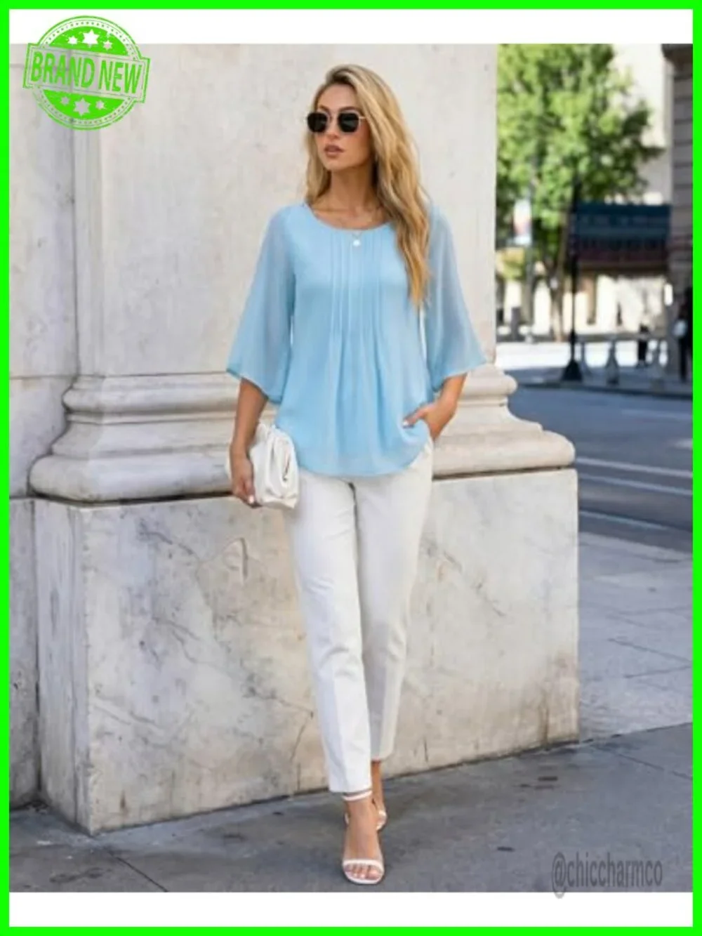 3/4 Sleeve Boat Neck Tunic Top Double Layers Loose Fit Casual Blouse